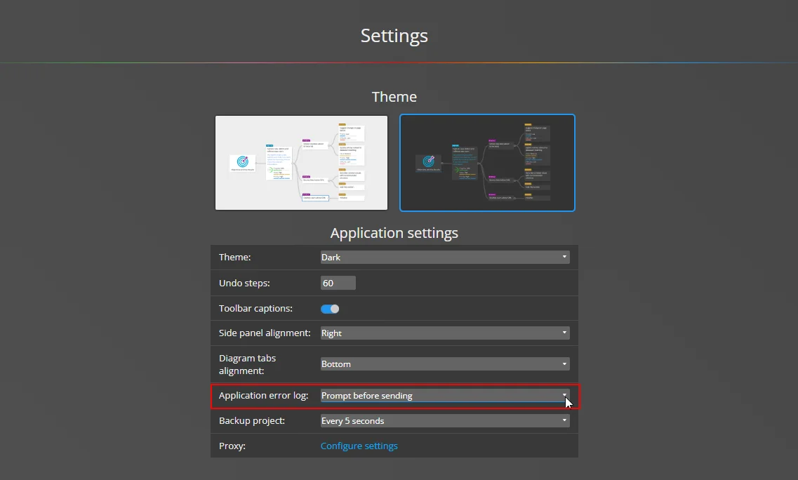 Application settings